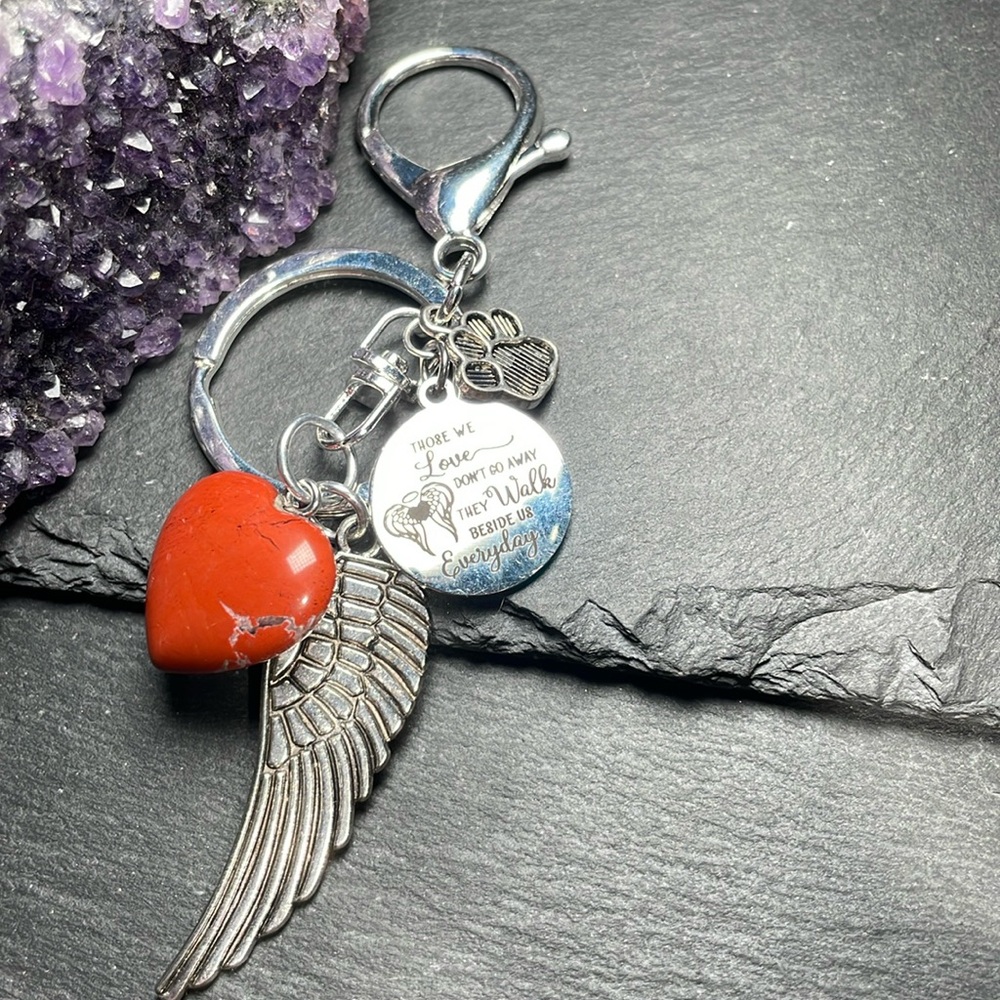 Memorial Red River Jasper Heart and Keychain With Memorial Poem Charm - Picture 2 of 12